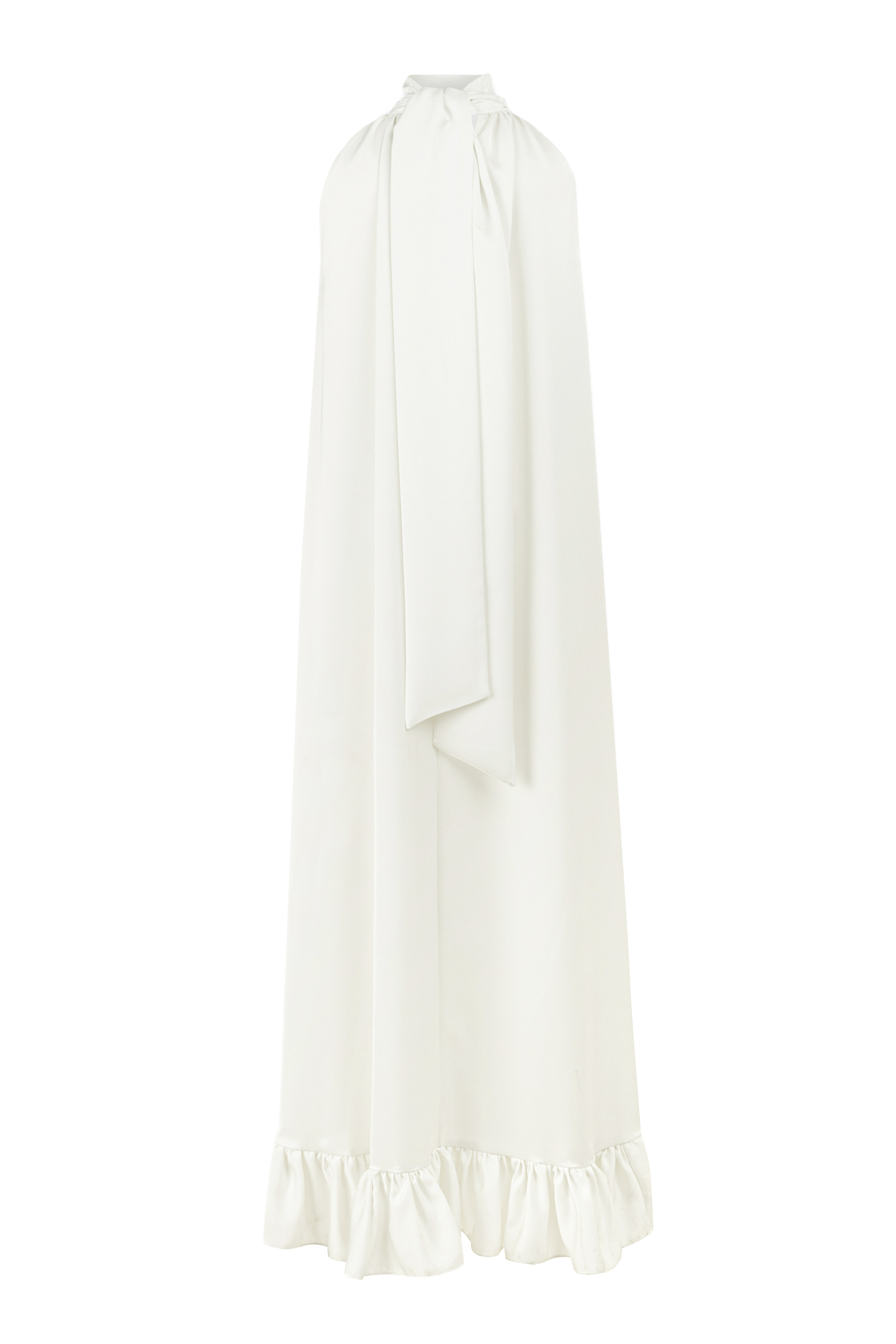 BOYUNDAN BAĞLAMALI BÜZGÜLÜ UZUN ELBİSE