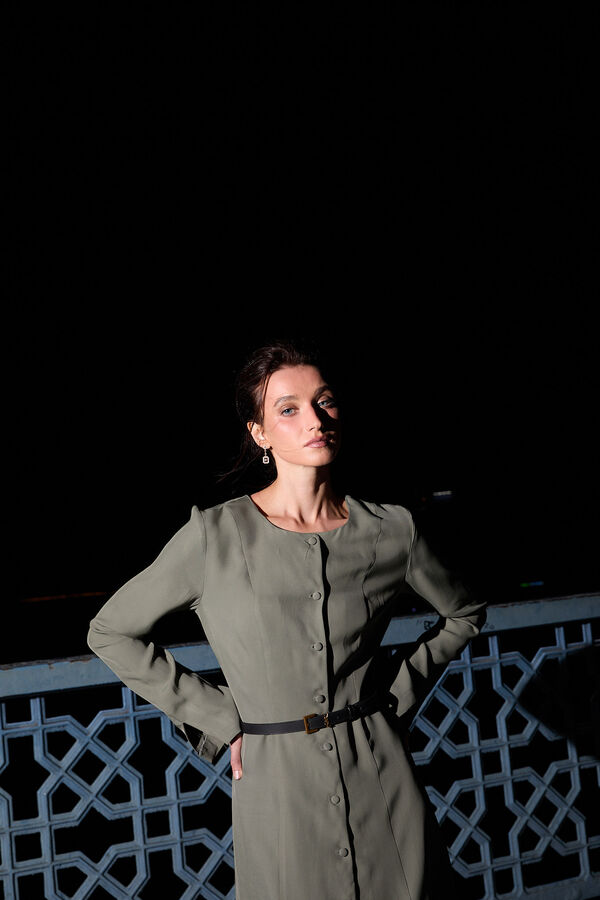 Kevser Studio - TENCEL ÖN DÜĞMELİ UZUN ELBİSE